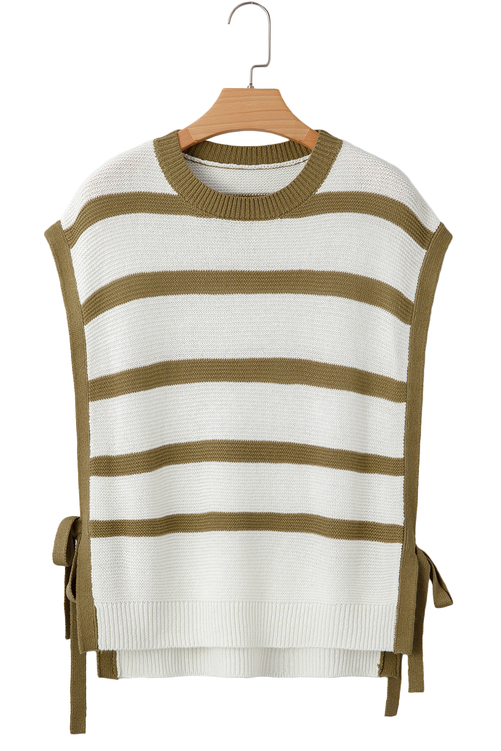 Khaki Stripe Tie Open Side Sweater Knitted Top - loveforevers