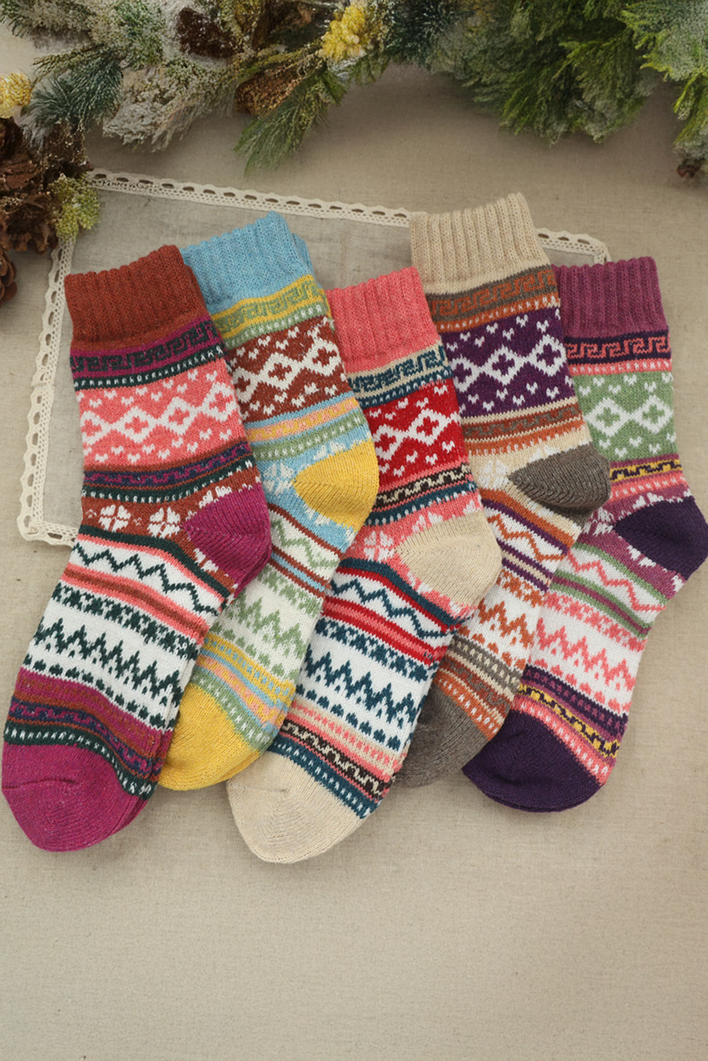 Camel 5pcs/set Bohemian Pattern Soft Crew Socks - loveforevers