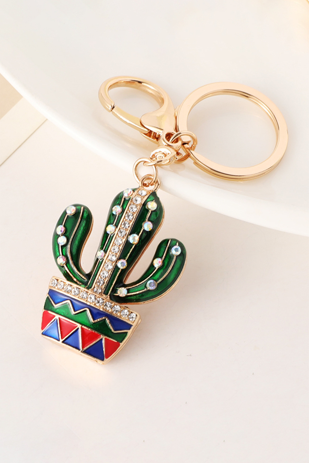 Gold Western Cactus Rhinestone Decor Keychain - loveforevers