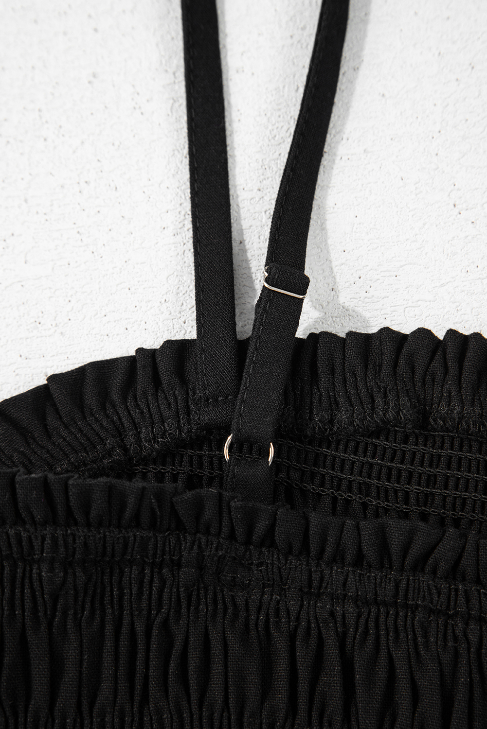 Black Spaghetti Straps Shirred Bodice Pocketed Wide Leg Jumpsuit - loveforevers