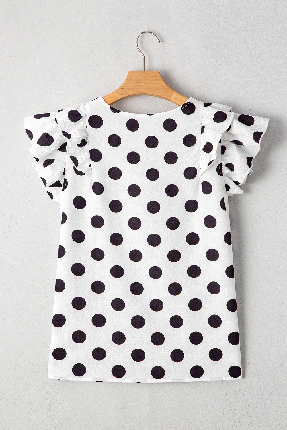 Black Polka Dot Print Ruffled Sleeve V Neck Blouse - loveforevers