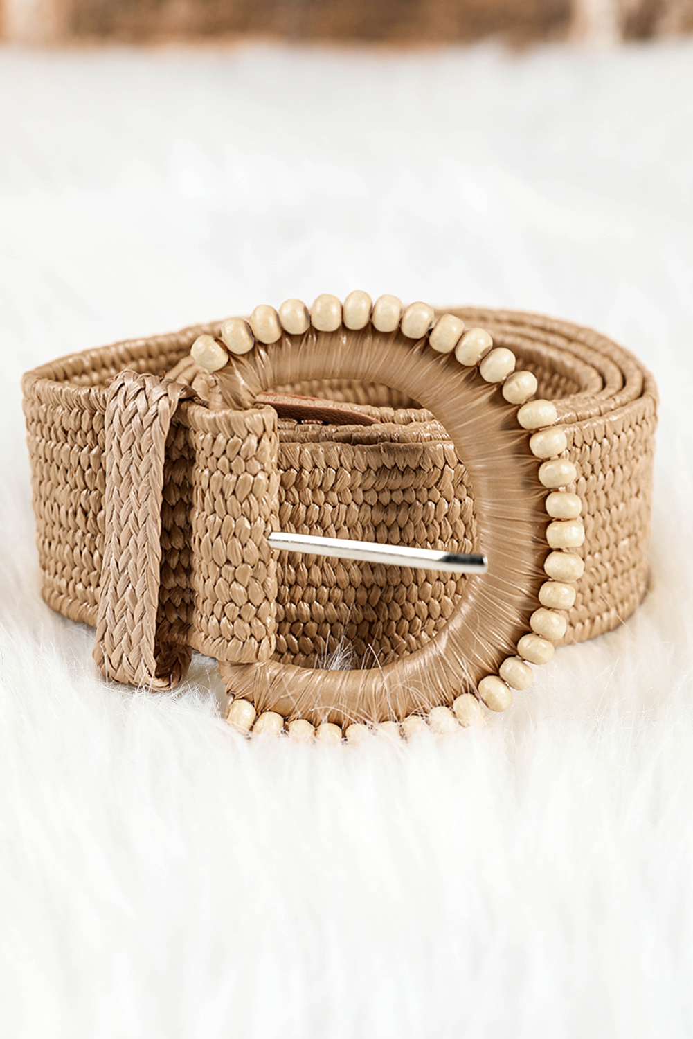 Camel Boho Beaded Straw Woven Belt - loveforevers
