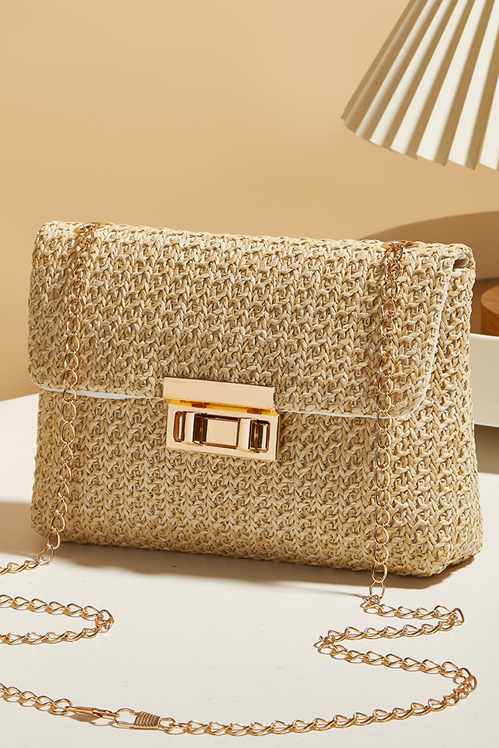 Camel Woven Chain Strap Flap Shoulder Bag - loveforevers