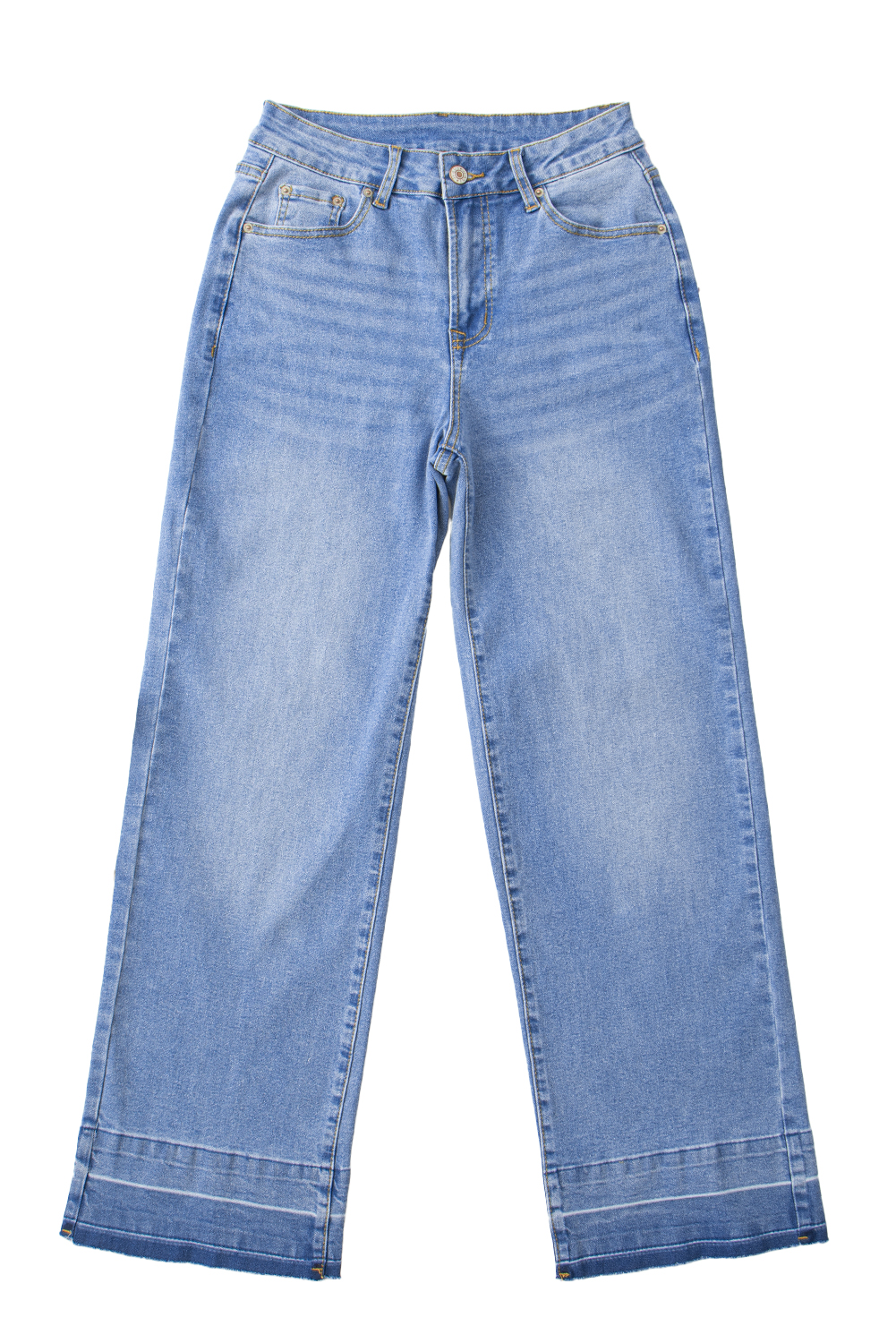 Real Teal Raw Hem Unique Cuffs Straight High Rise Loose Jeans - loveforevers
