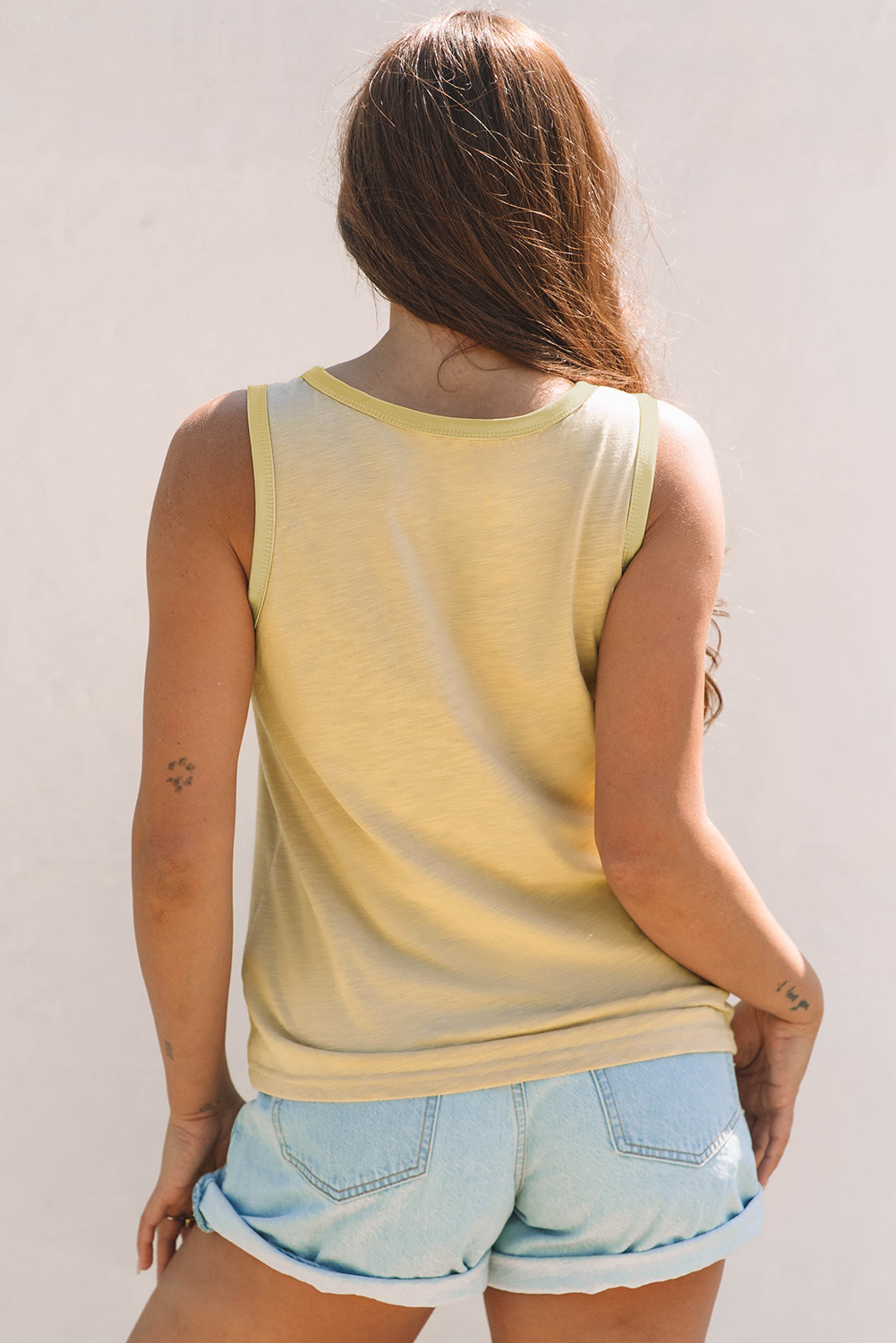 Tan Metallic Sheen Edge Scoop Neck Tank Top - loveforevers