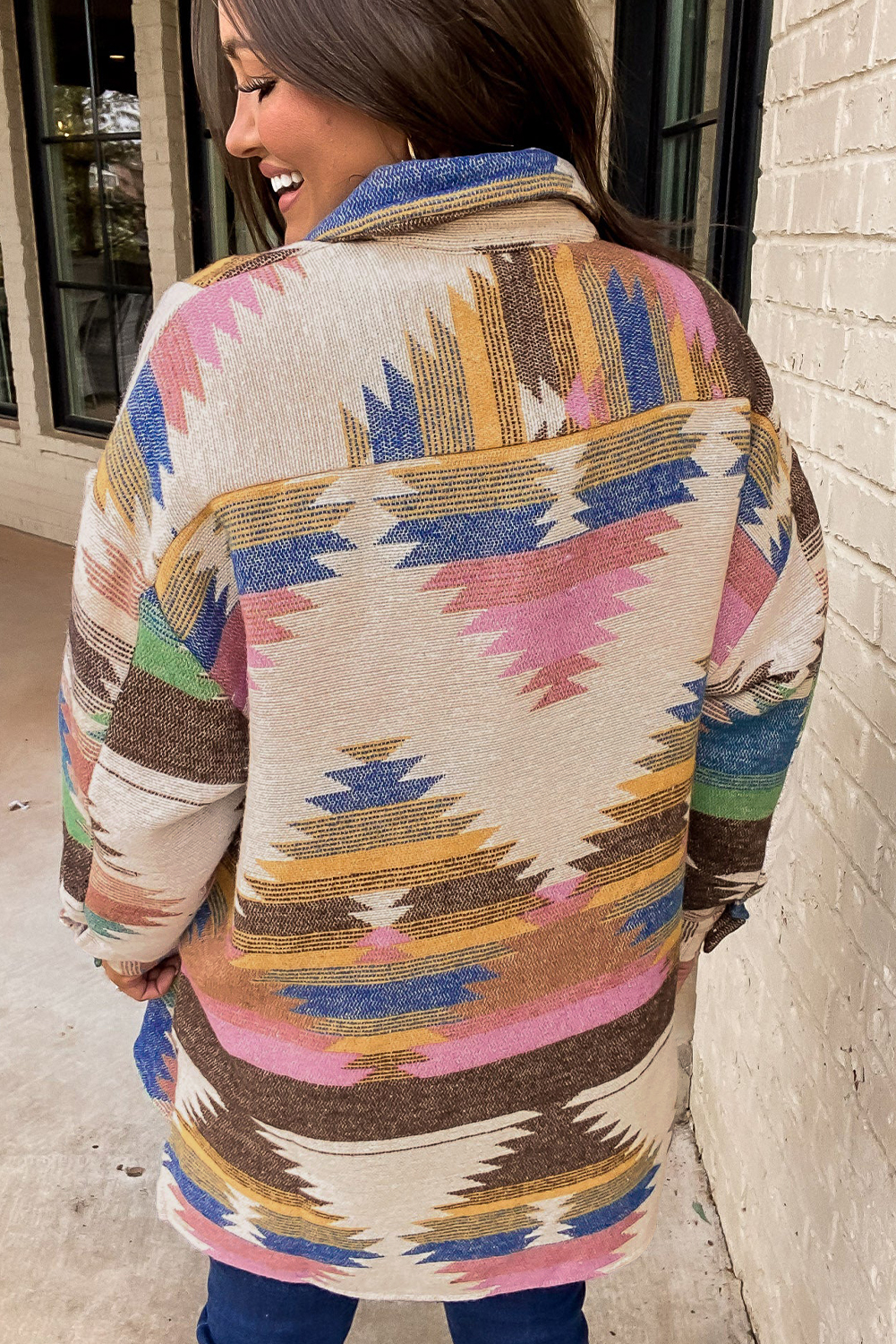 White Aztec Print Button Up Shacket - loveforevers