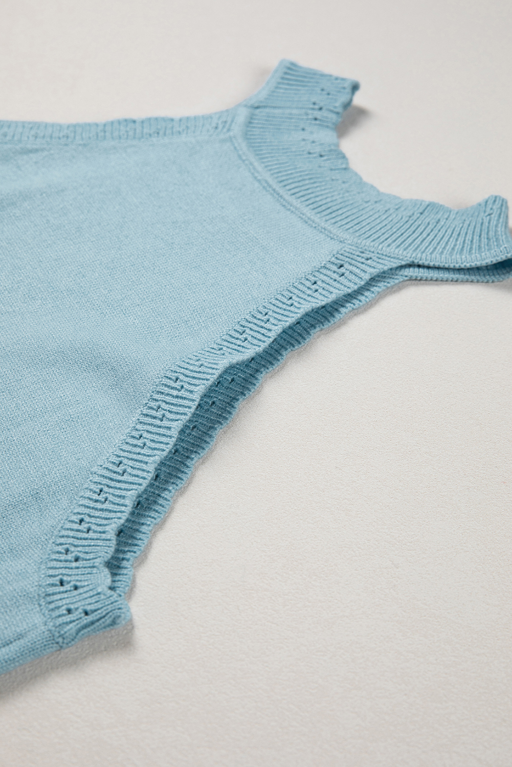 Sky Blue White Cut-out Scalloped Hem Skinny Tank Top - loveforevers