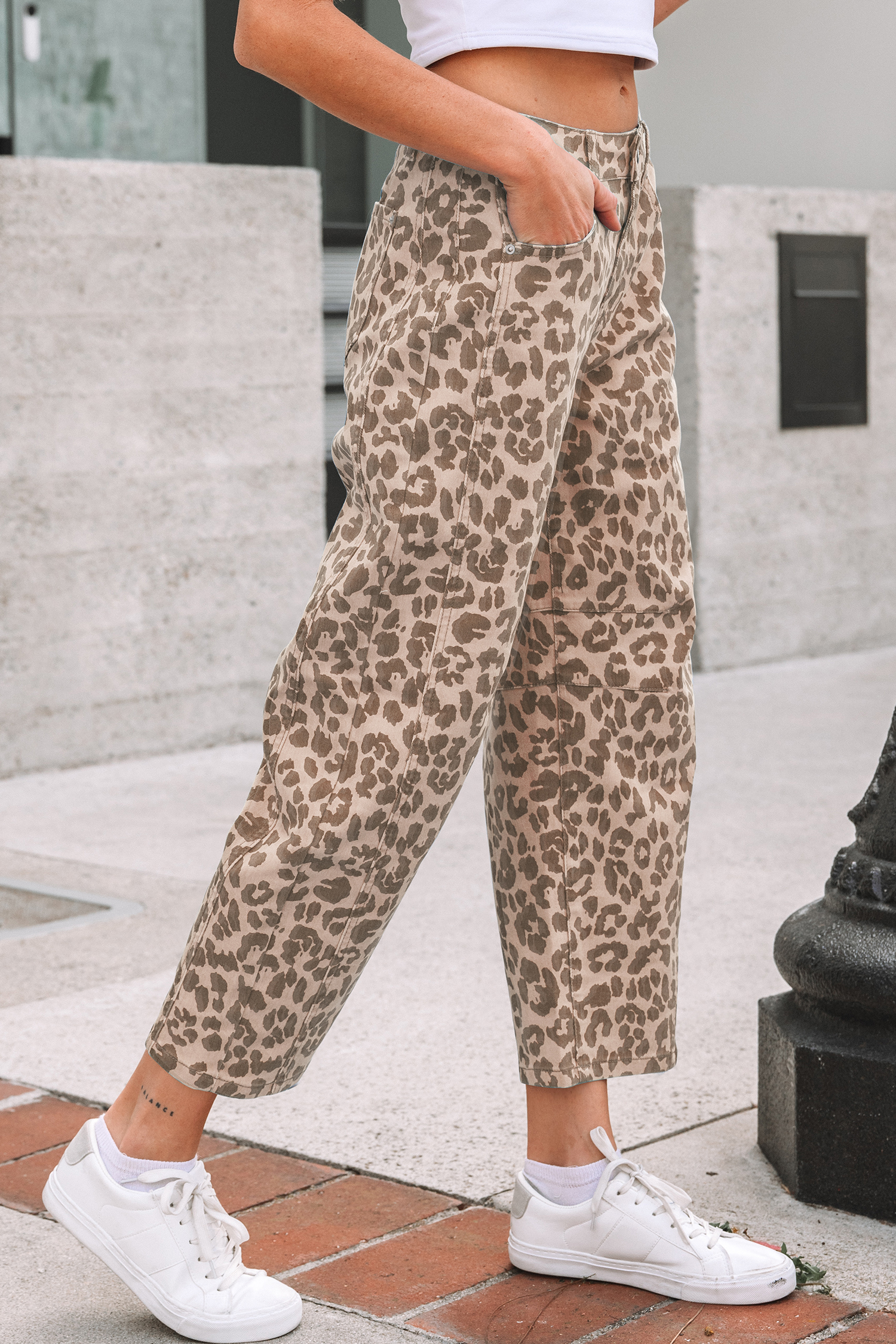 Khaki Leopard Print Straight Loose Jeans - loveforevers