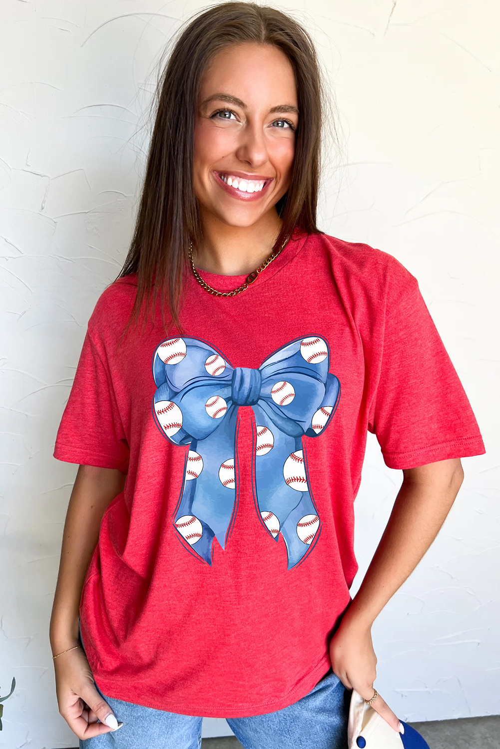 Red Rugby Bowknot Graphic Crew Neck Tee - loveforevers