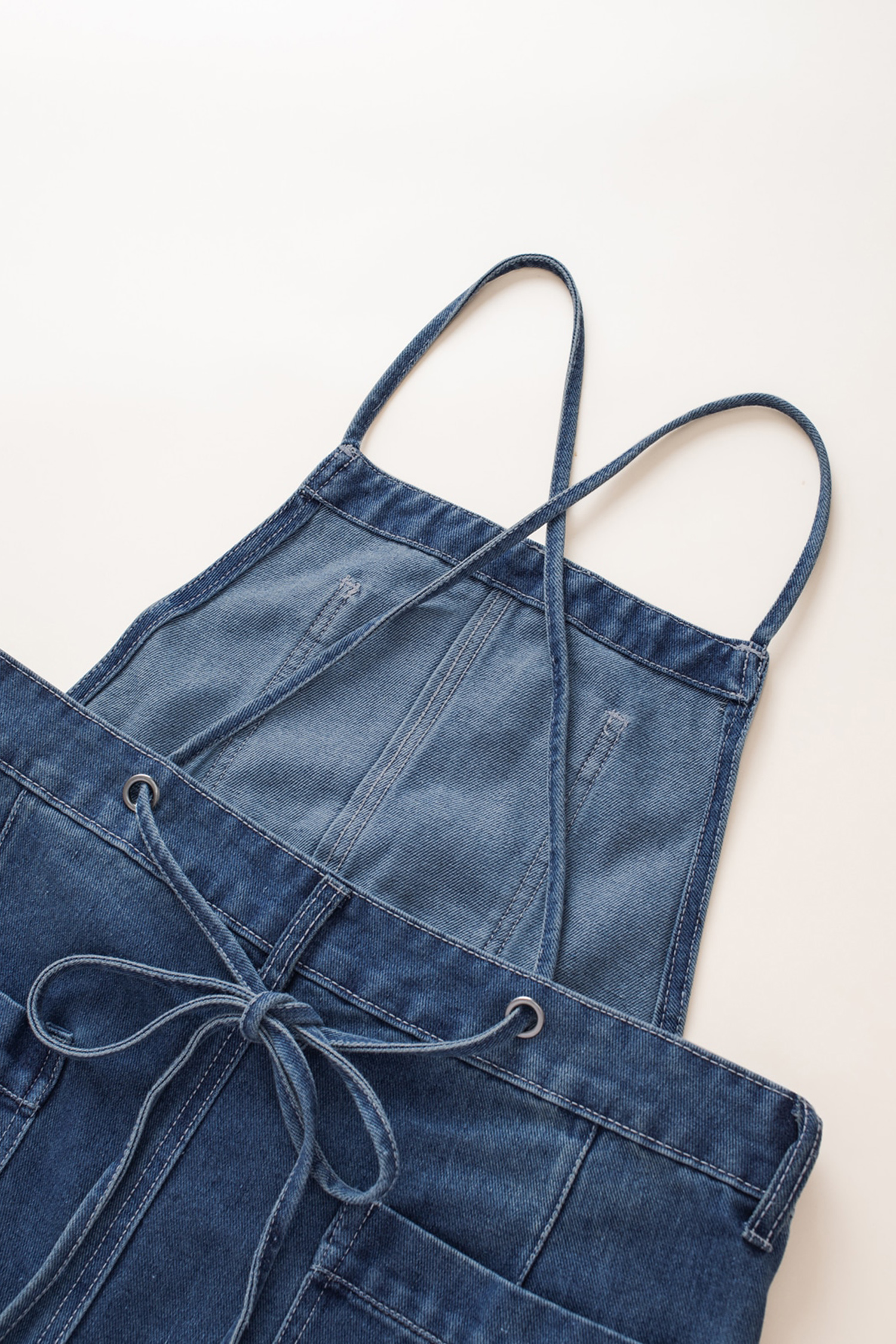 Dark Blue Crossed Tie Straps Bib Pocket Loose Denim Overalls - loveforevers