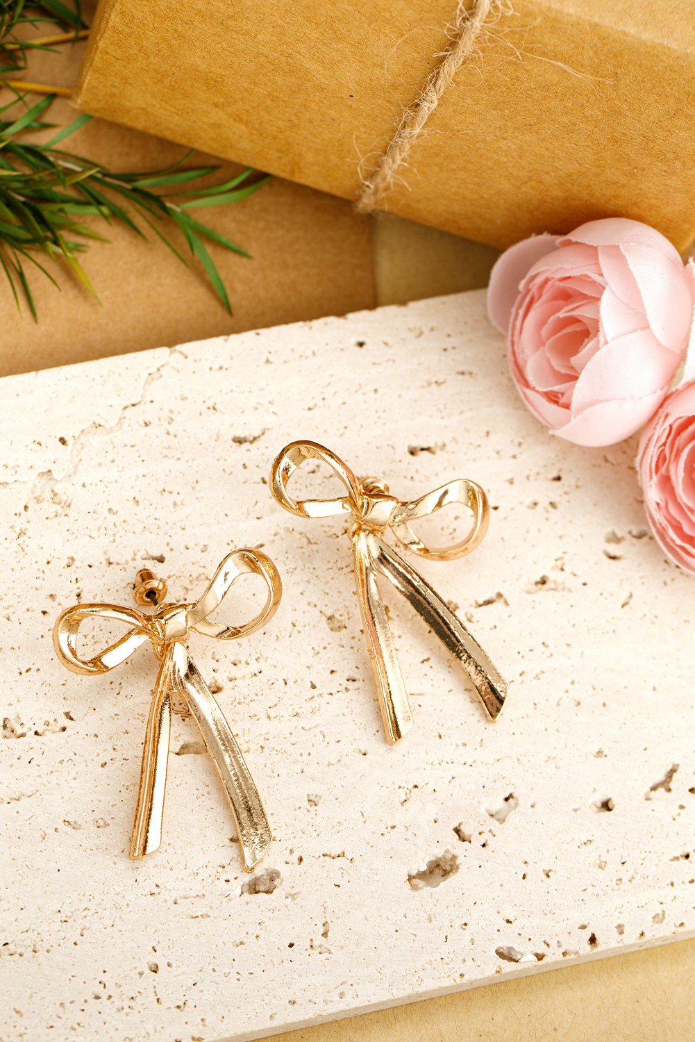 Gold Bow Knot Plated Alloy Stud Earrings - loveforevers