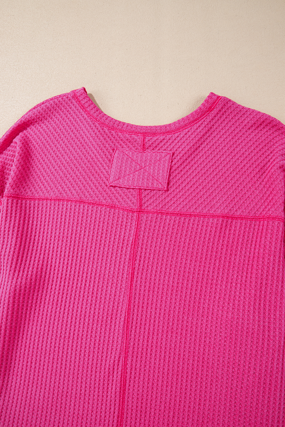 Light Pink Waffle V Neck Long Sleeve Drop Shoulder Loose Blouse - loveforevers