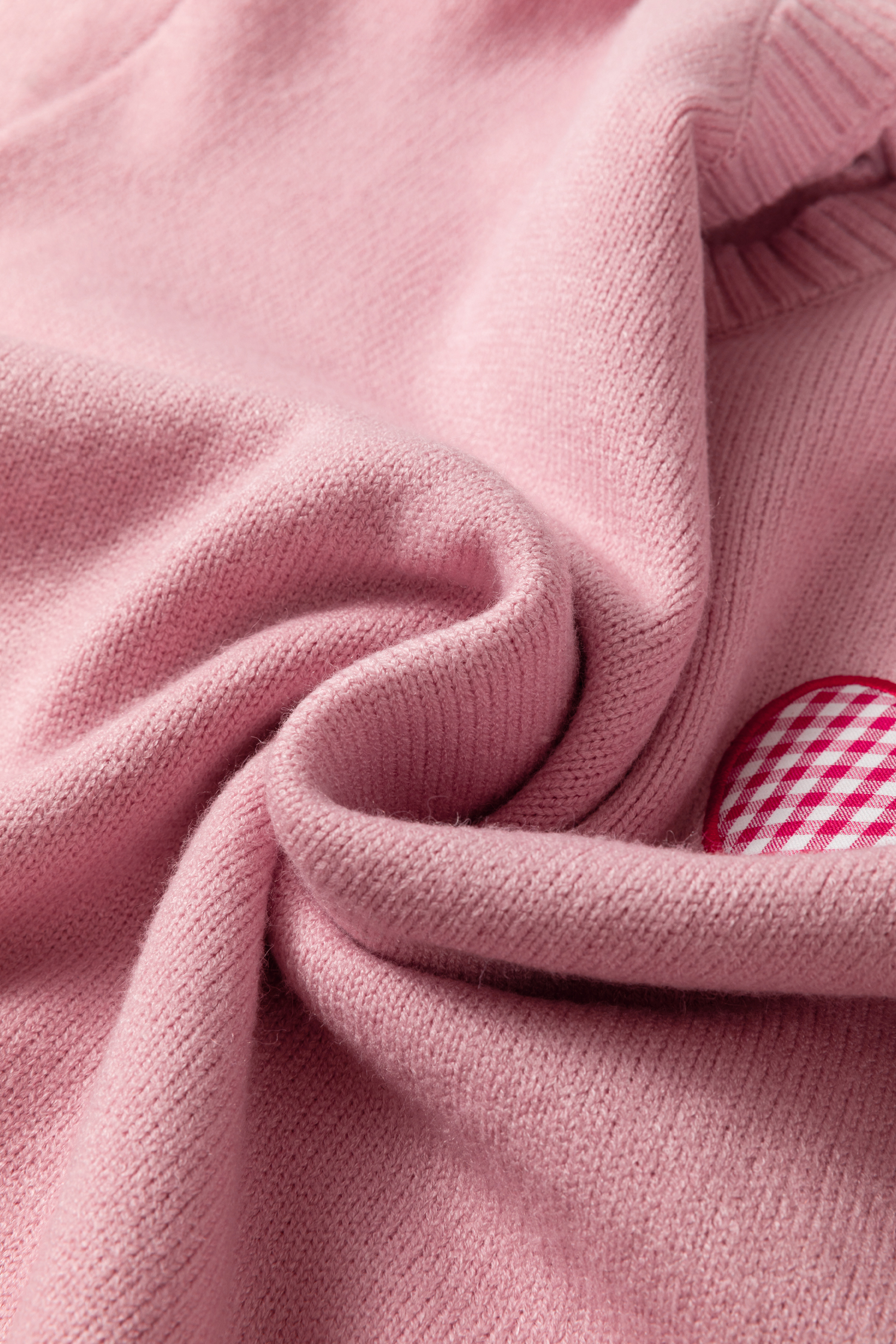 Light Pink Plaid Heart Embroidered Cuffed Drop Shoulder Crew Neck Sweater - loveforevers