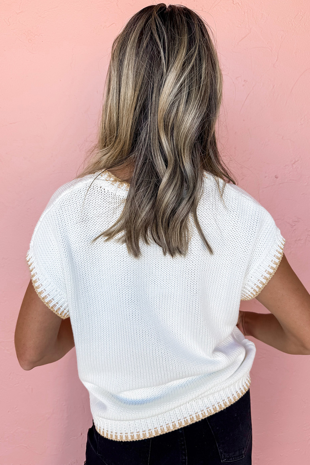 White Knitted YEEHAW Stitch Edge Crew Neck Sweater T Shirt - loveforevers