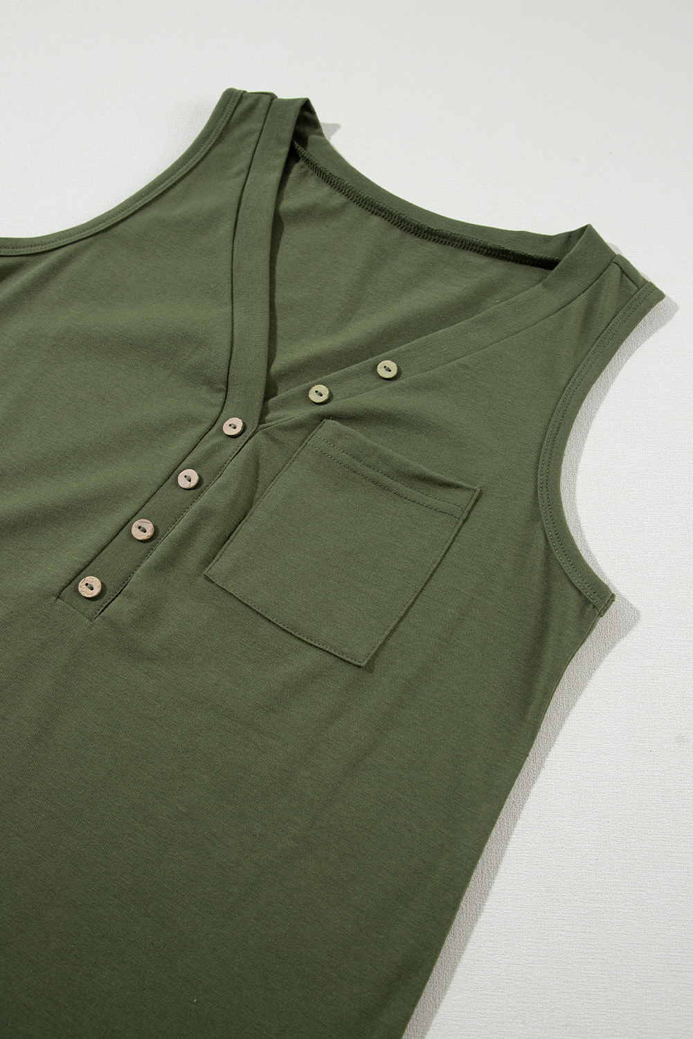 Jungle Green Half Button V Neck Patched Pocket Tank Top - loveforevers