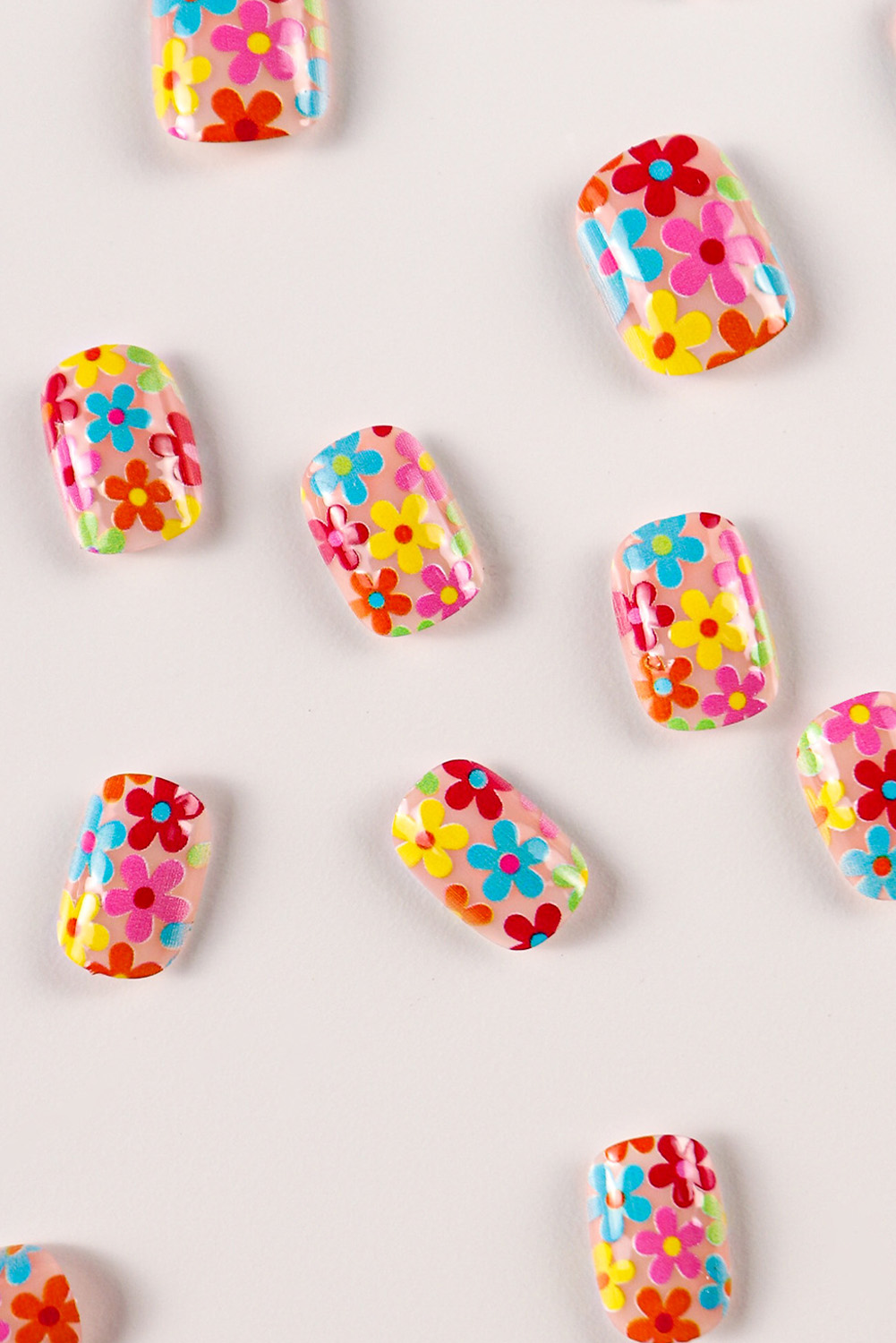 Pink Cute Flowers Print Press On False Nails - loveforevers