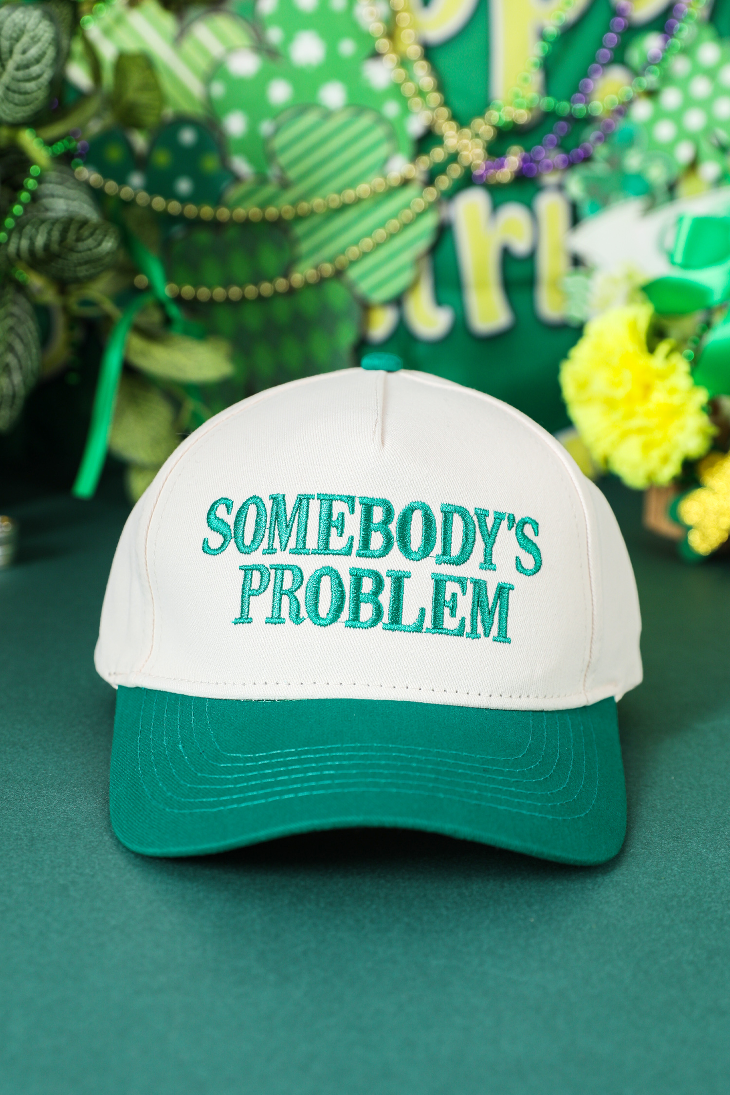 Dark Green SOMEBODYS PROBLEM Embroidered Two-tone Baseball Cap - loveforevers