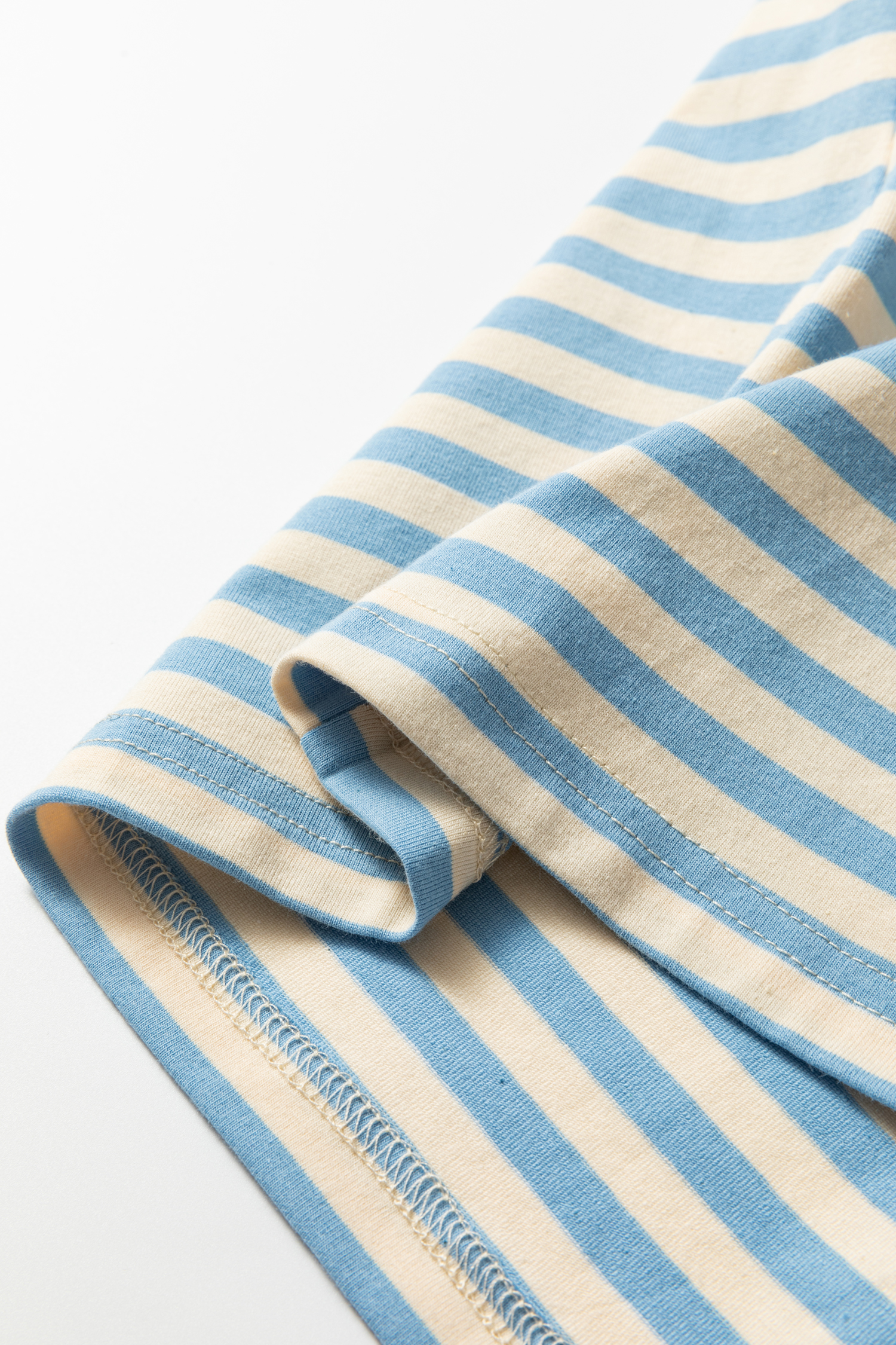 Sky Blue Stripe Contrast Crew Neck Drop Shoulder Loose Tee - loveforevers