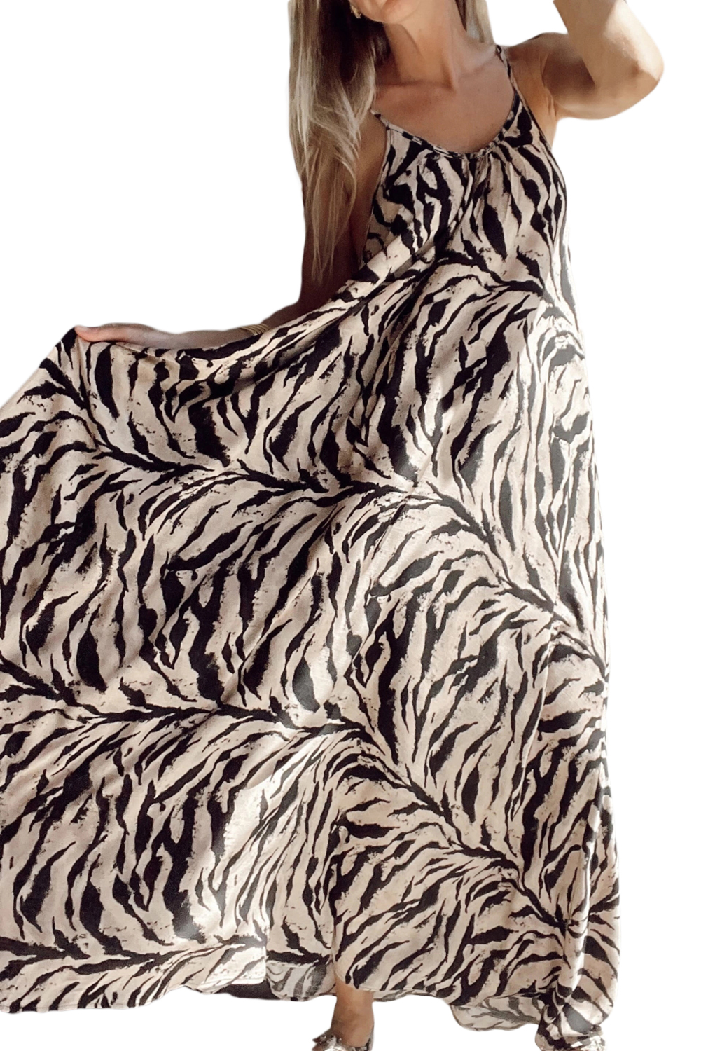 Black Abstract Print Open Back Boho Loose Maxi Sundress - loveforevers