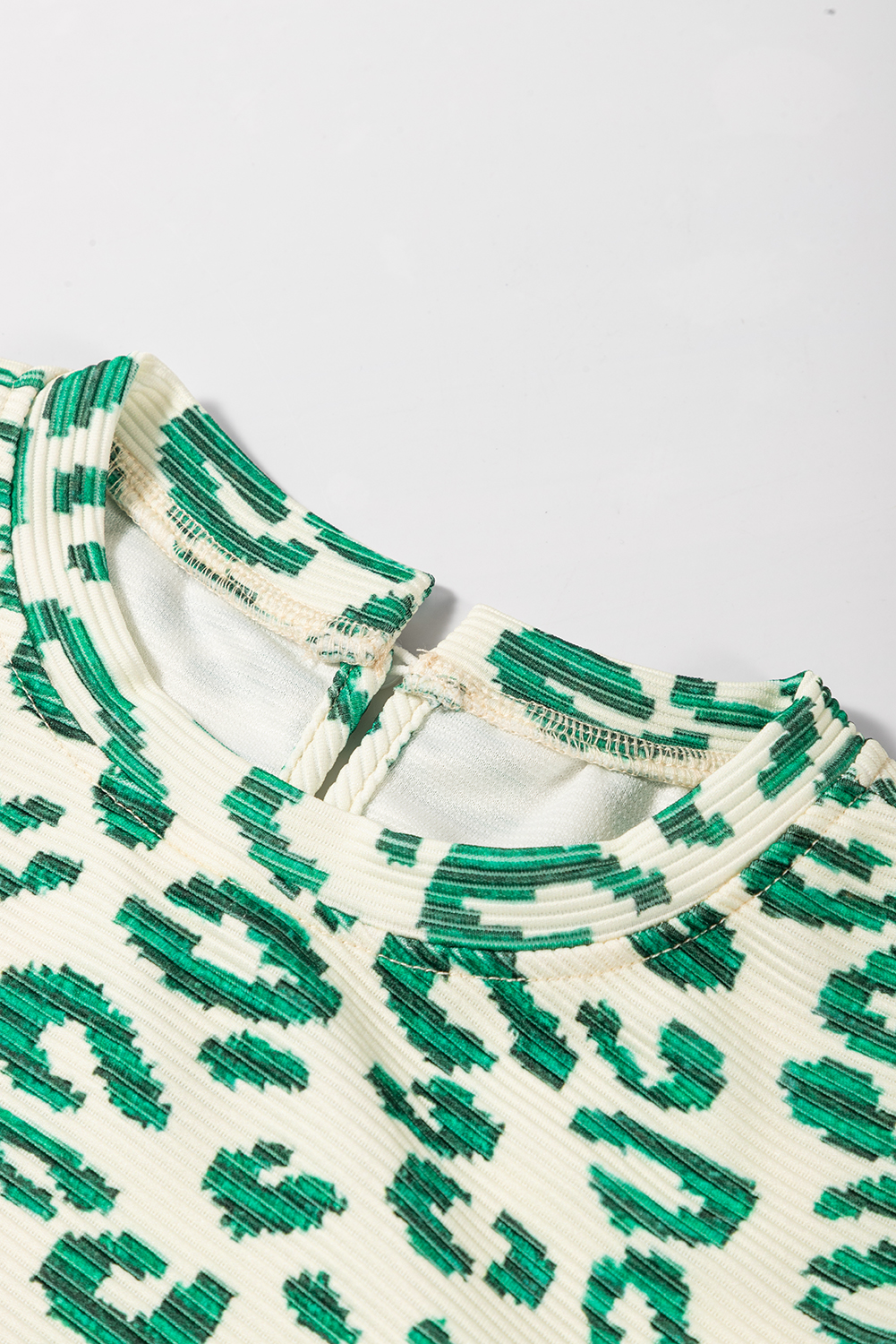 Blackish Green Leopard Print Mock Neck Puff Sleeve Top - loveforevers