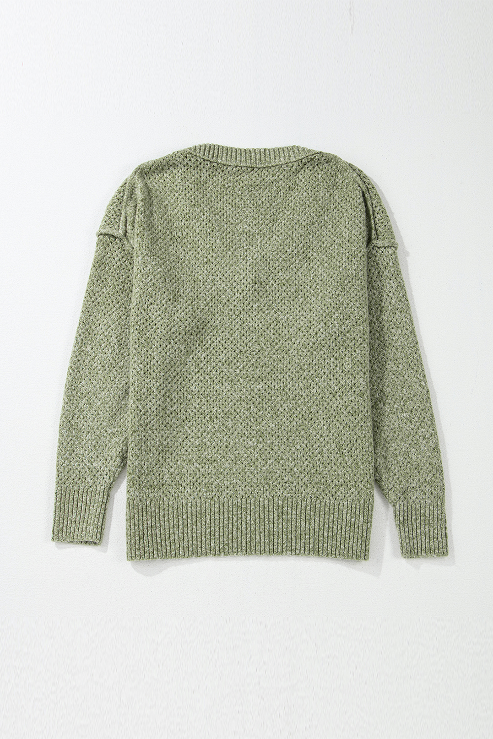 Parchment Loose Eyelet V Neck Drop Shoulder Sweater - loveforevers