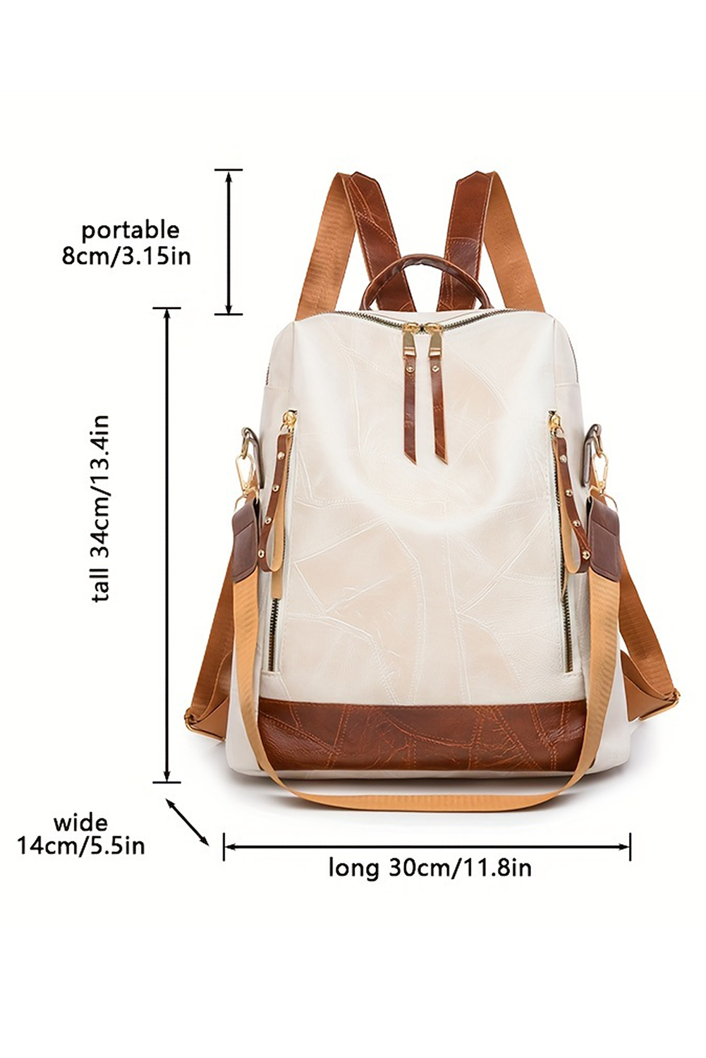 White Multi Compartment Zipper PU Leather Large Capacity Backpack - loveforevers
