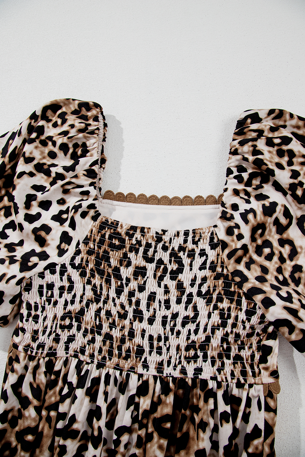 Brown Leopard Print Bubble Sleeve Square Neck Maxi Dress - loveforevers