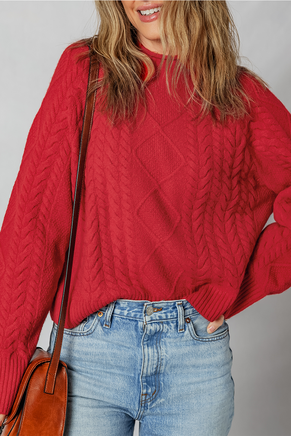 Fiery Red Cable Knit Baggy Sweater - loveforevers