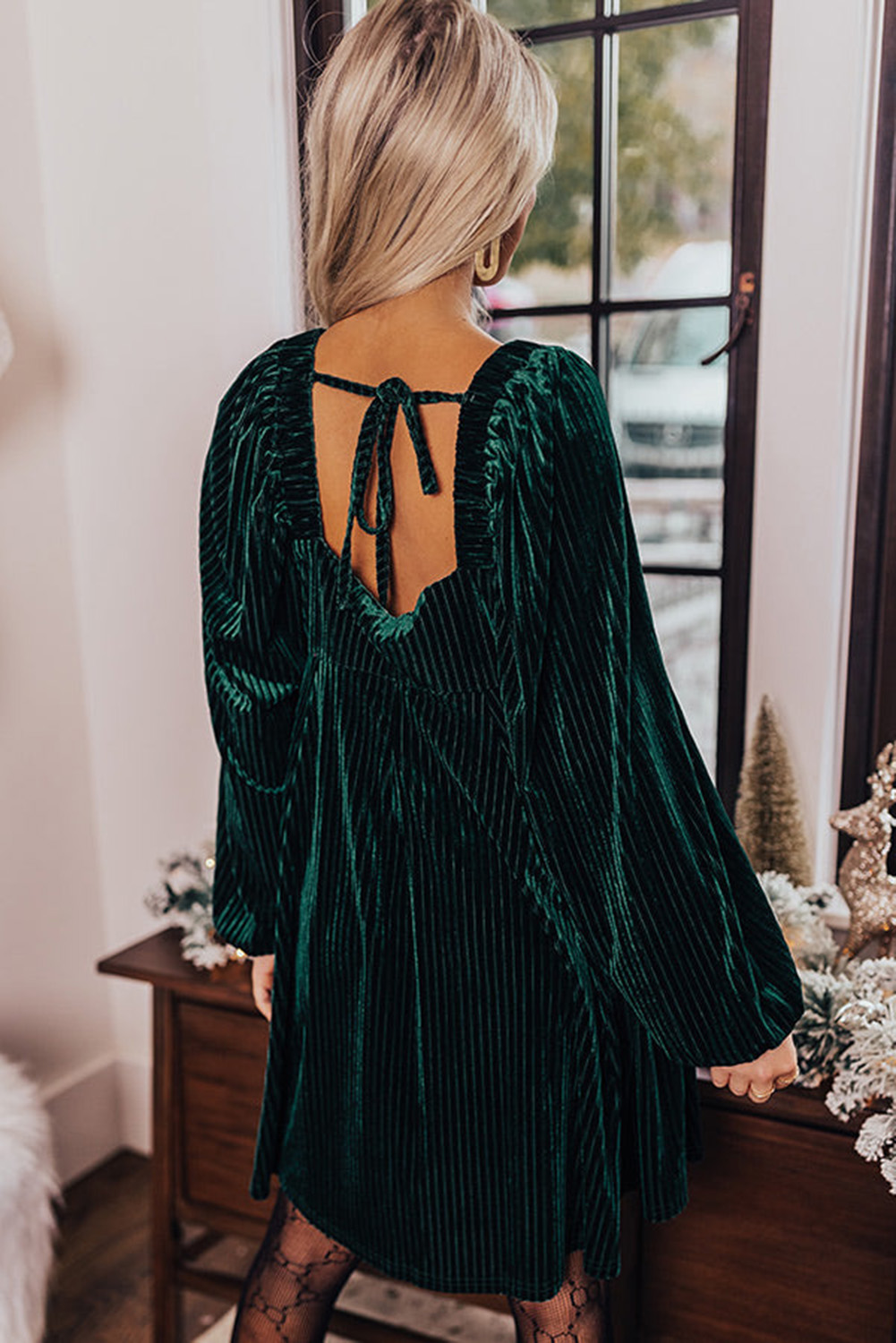 Red Tie Back Square Neck Velvet Babydoll Dress - loveforevers