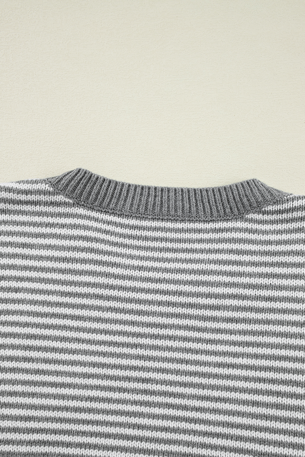 Gray Stripe Geometric Textured Drop Shoulder Sweater - loveforevers