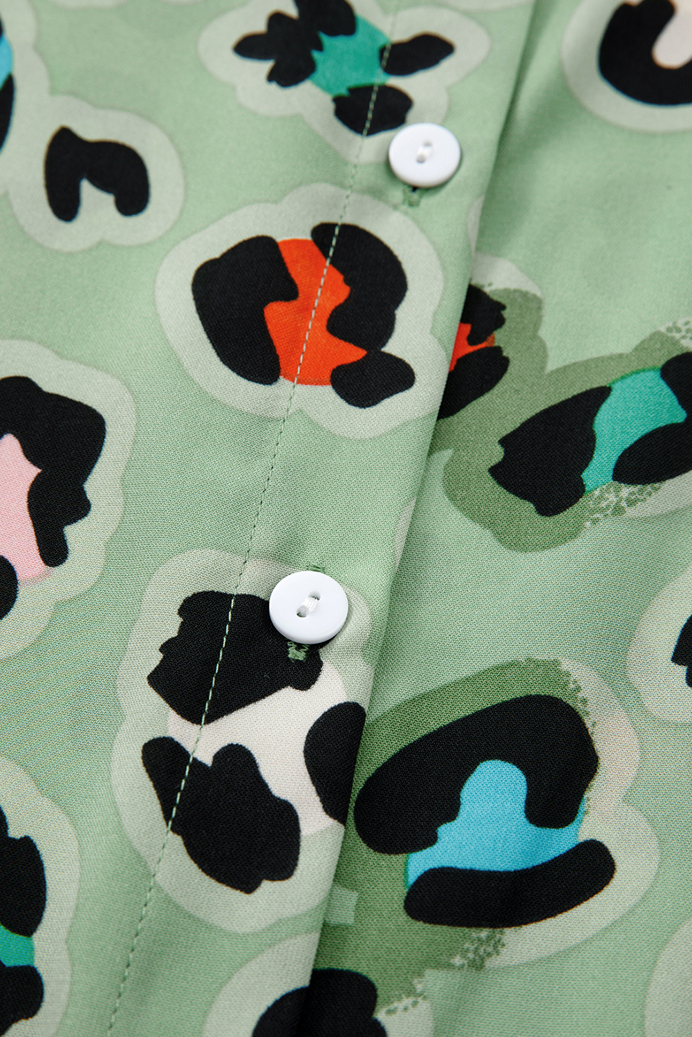 Green Leopard Print Short Sleeve Shirt and Wide Leg Pants Set - loveforevers