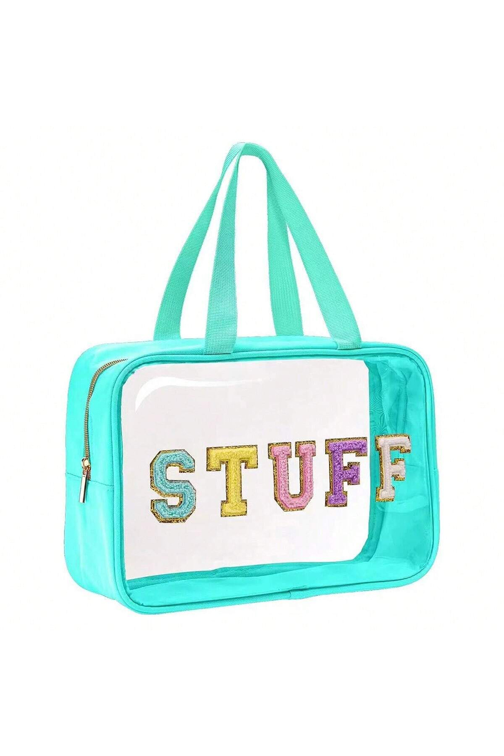 Light Pink TRAVEL Chenille Letter Clear PVC Makeup Bag - loveforevers