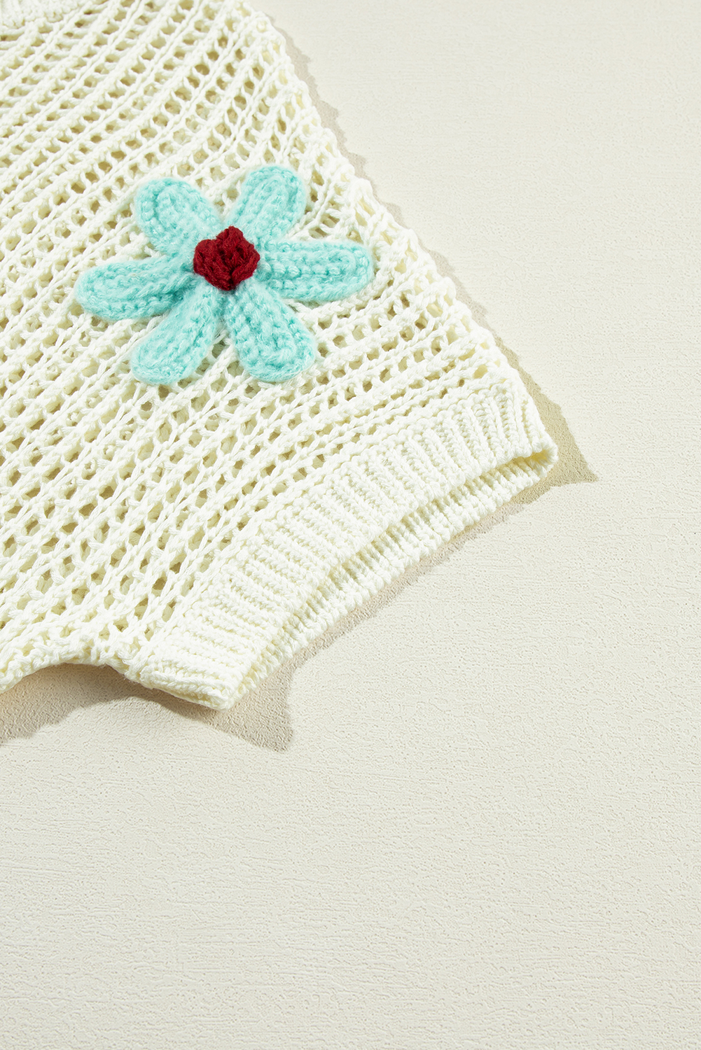 Light French Beige Crochet Flower Hollow-out Sweater T Shirt - loveforevers