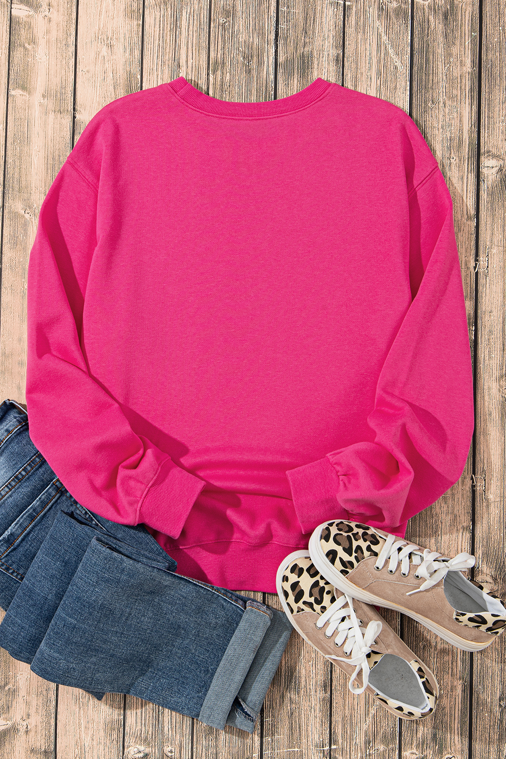 Strawberry Pink Cow & Sequin Double Heart Patch Graphic Sweatshirt - loveforevers
