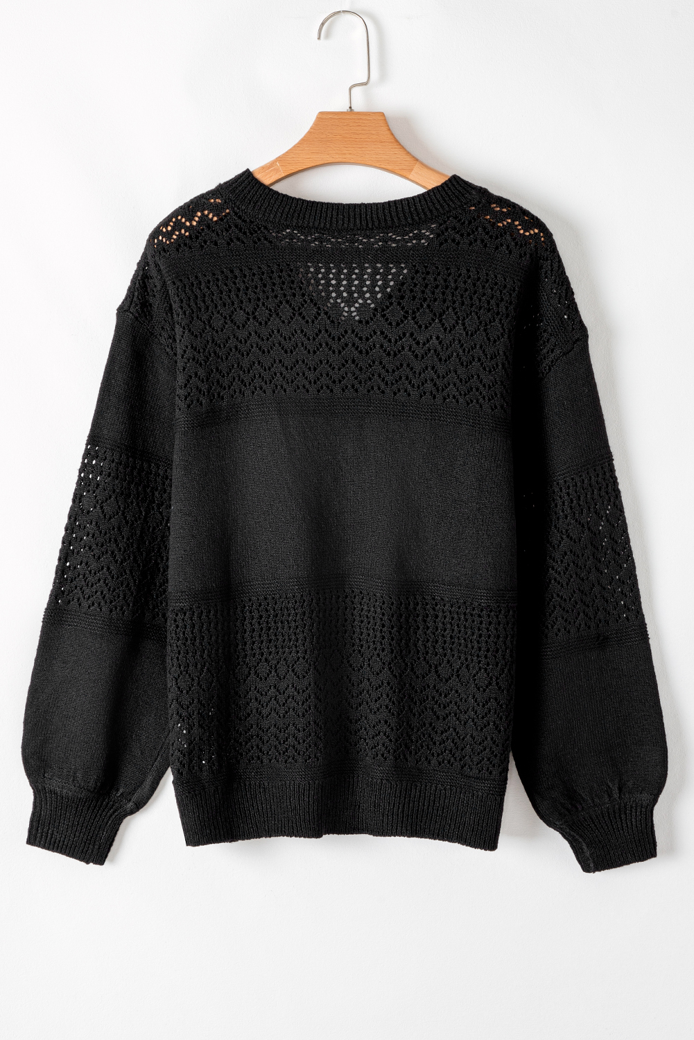 Sky Blue Eyelet Pattern Detail V Neck Drop Shoulder Sweater - loveforevers