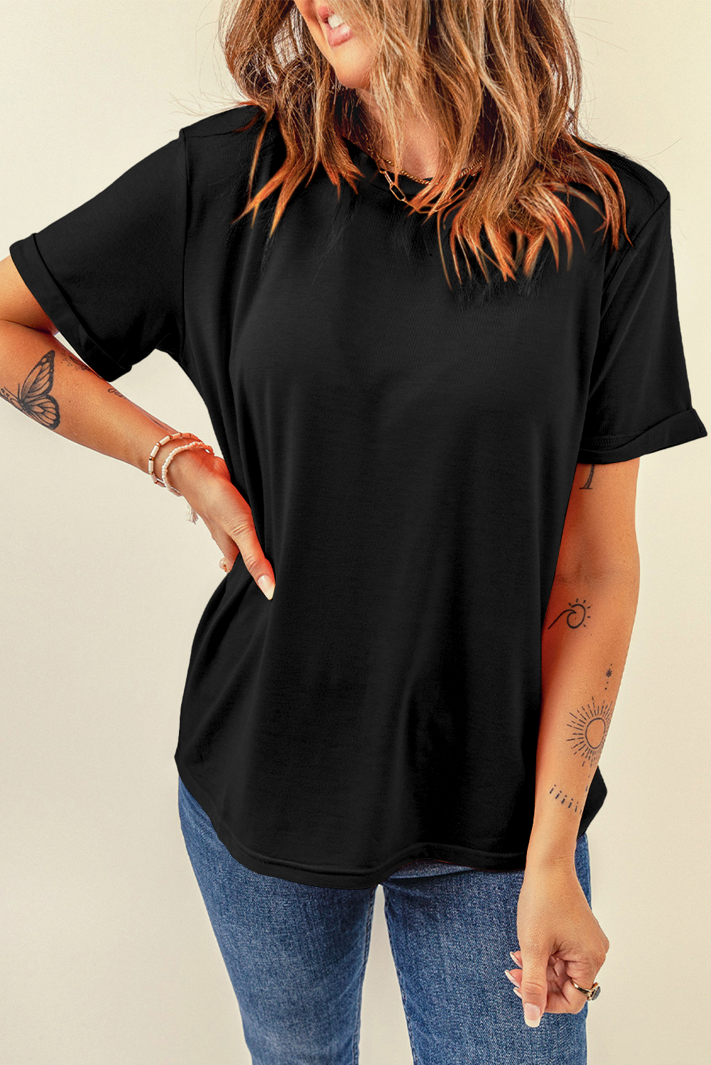Khaki Casual Plain Crew Neck Tee - loveforevers