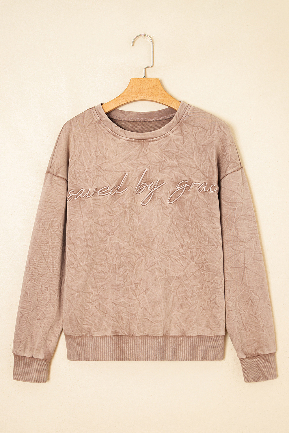 DUNE saved by grace Letter Embroidery Mineral Wash Loose Sweatshirt - loveforevers