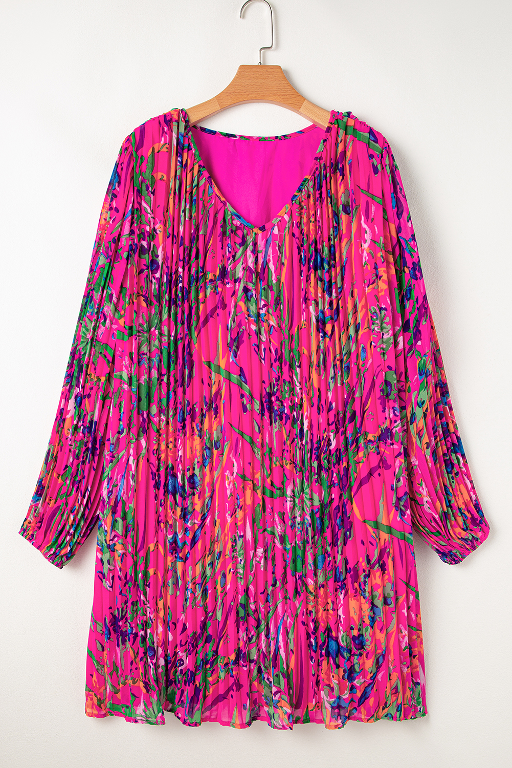 Rose Plus Size Abstract Floral Print Pleated Loose Dress - loveforevers