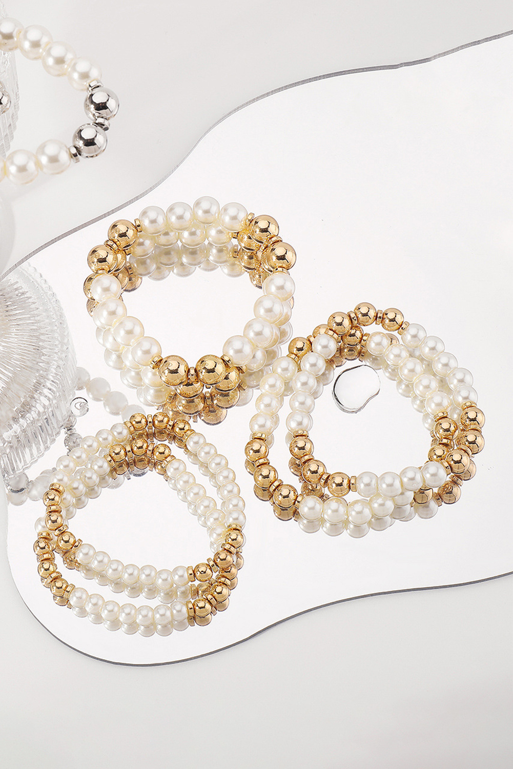 White 5pcs Pearl Plated Beaded Bracelet Set - loveforevers