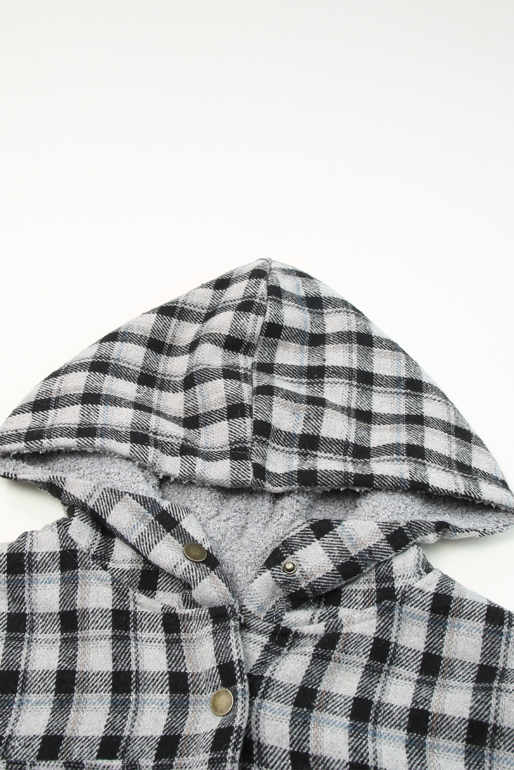 Black Plaid Pattern Sherpa Lined Hooded Shacket - loveforevers