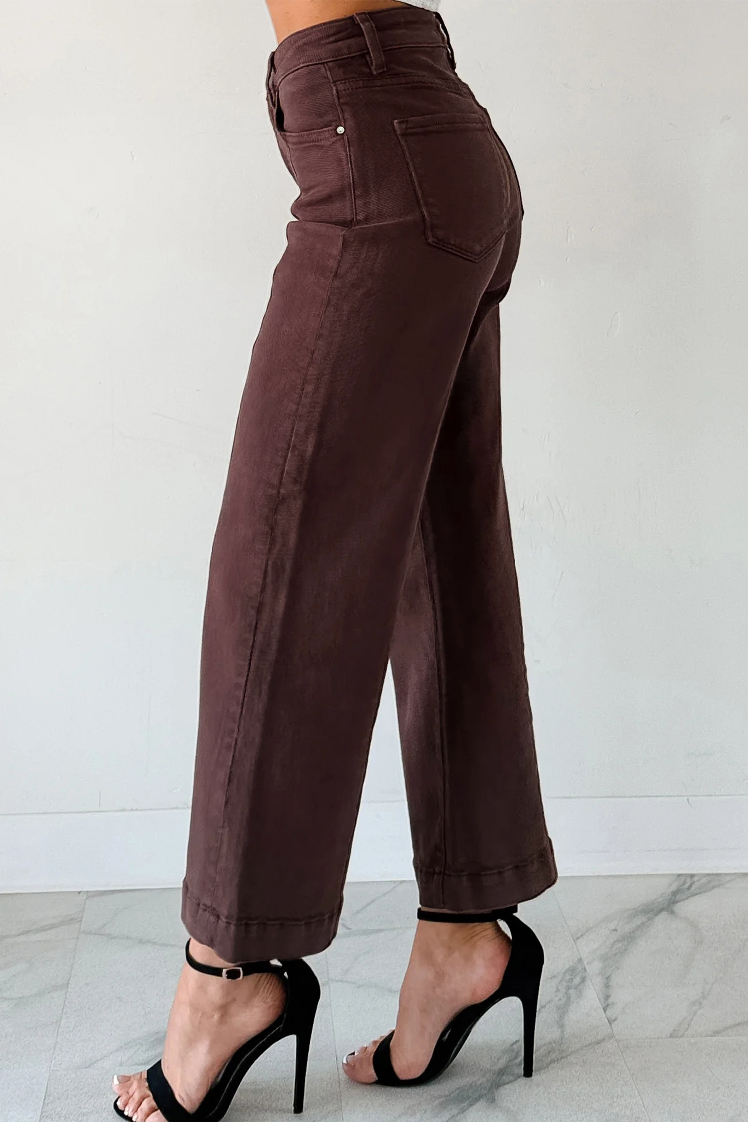Apricot Solid Color Seamed Center Wide Leg Cropped Jeans - loveforevers