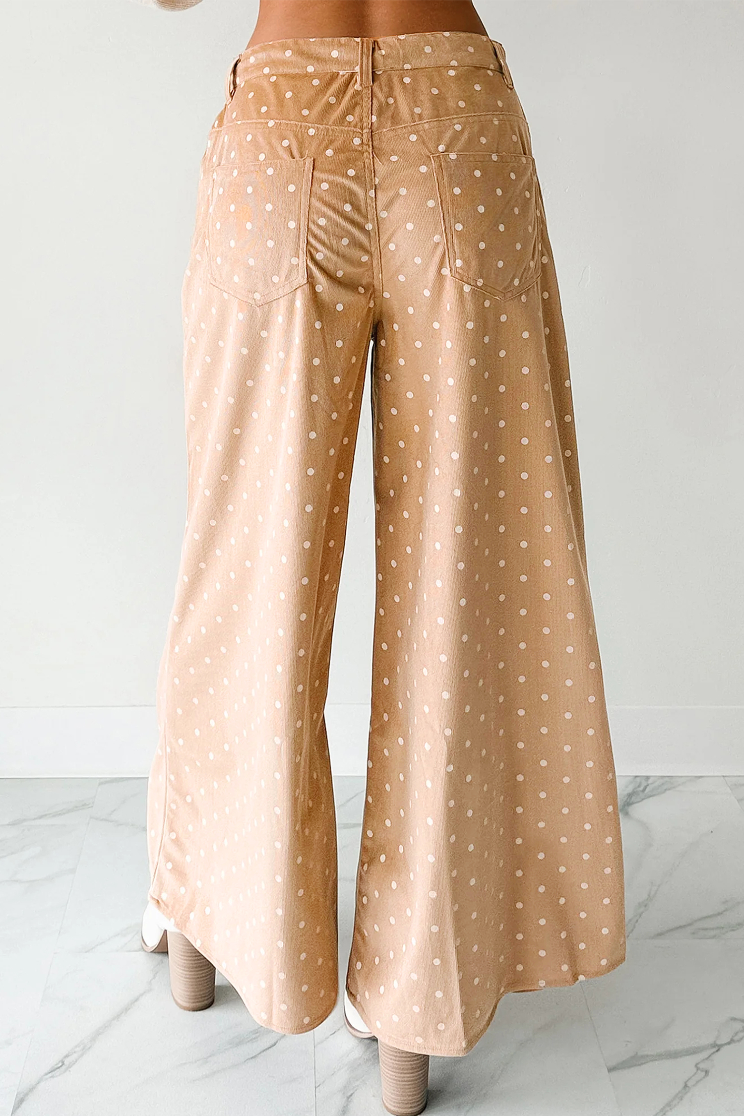 Khaki Polka Dot Print Drawstring Wide Leg Pants - loveforevers