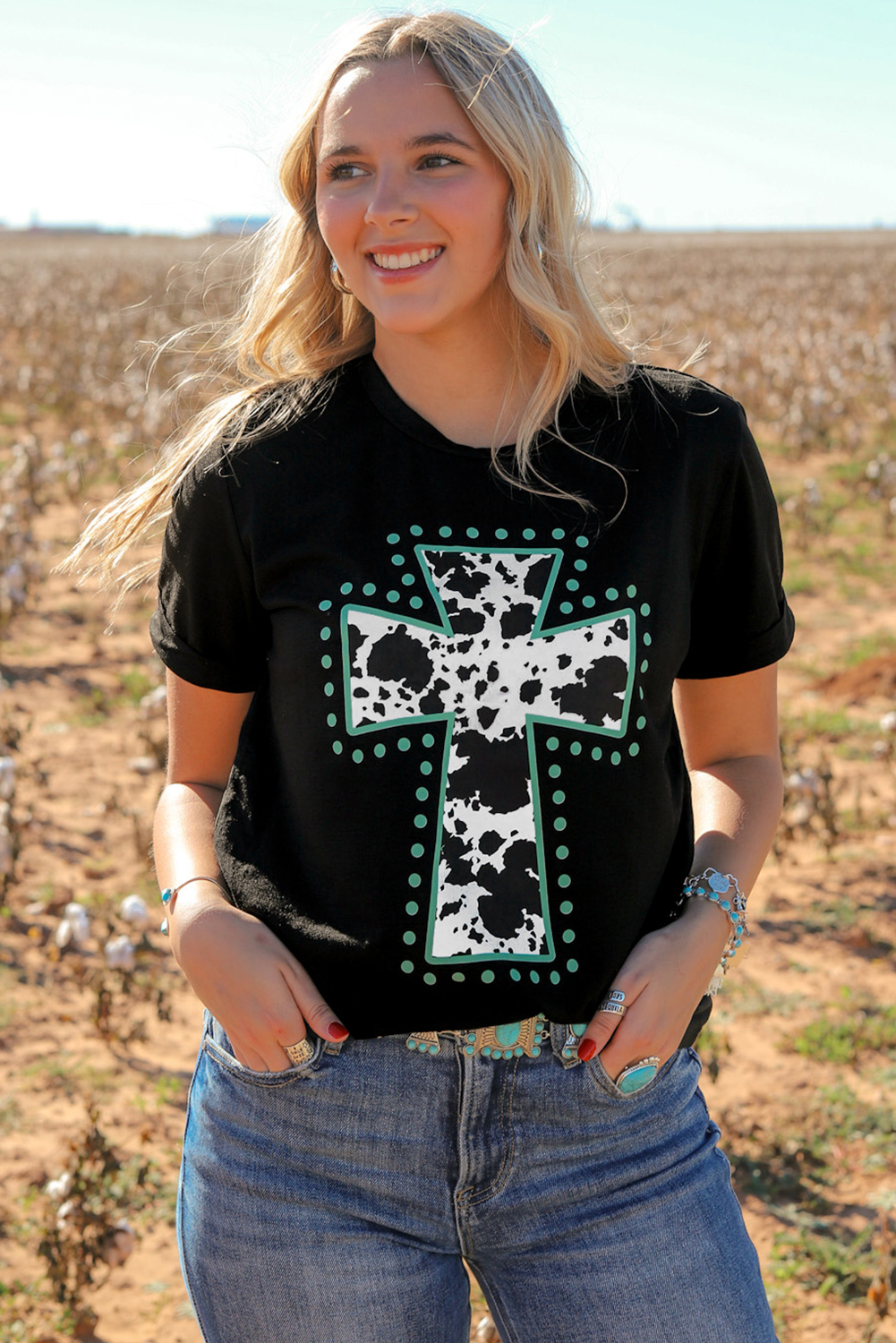 Black Animal Print Cross Graphic Tee - loveforevers