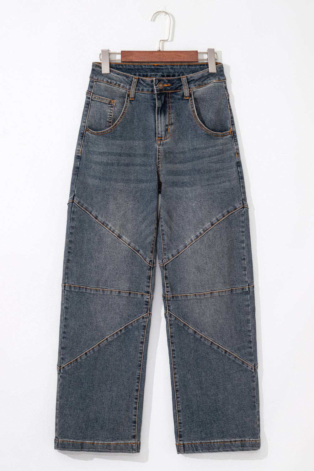 Sail Blue Exposed Stitching Loose Straight High Waist Jeans - loveforevers