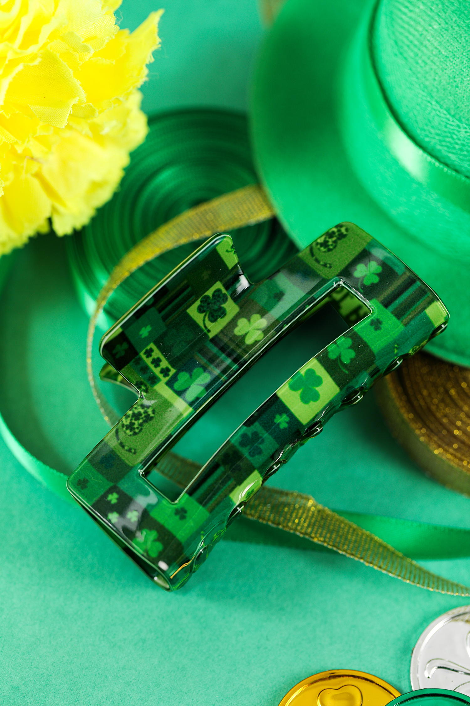 Dark Green St Patricks Day Clover Square Hair Claw Clip - loveforevers