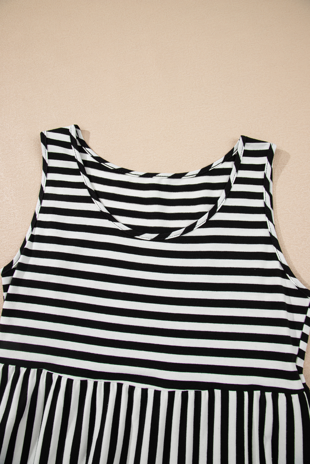 Black Stripe U Neck Sleeveless Loose Fit Mini Dress - loveforevers