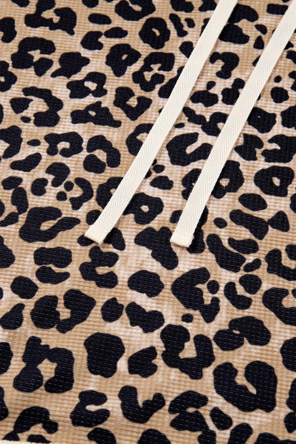 Leopard Print Waffle Contrast Kangaroo Pocket Hooded Sweatshirt - loveforevers