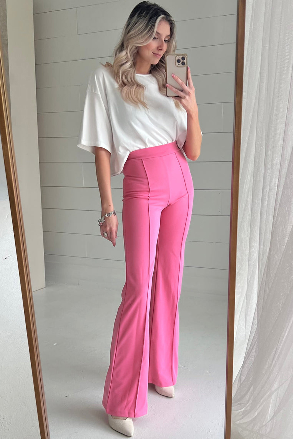 Sachet Pink High Waist Central Seam Flared Pants - loveforevers