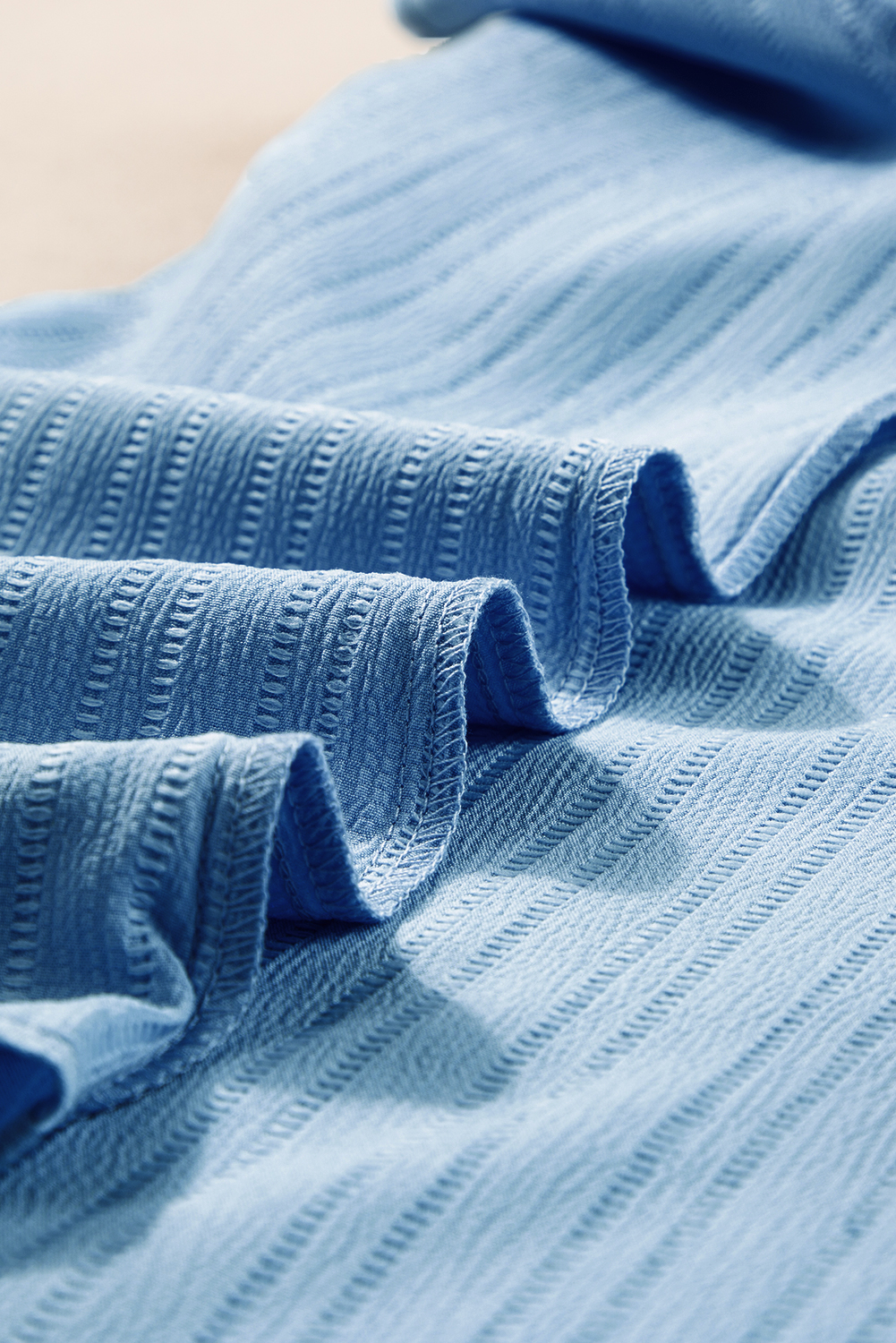 Beau Blue Ruffled Half Sleeve V Neck Textured Top - loveforevers