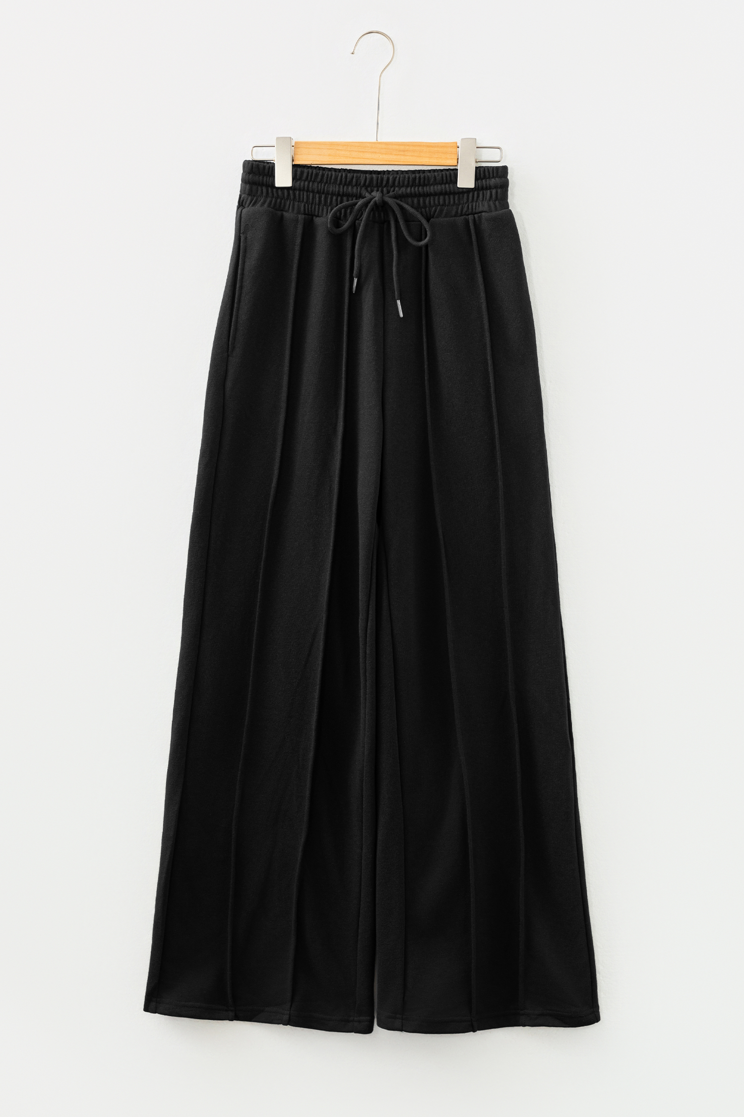 Black Seamed Drawstring High Waist Wide Leg Sweatpants - loveforevers